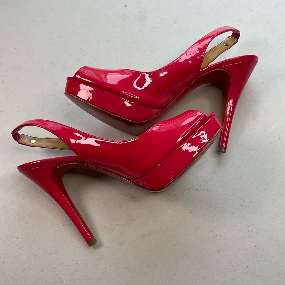 Michael Kors Women's Patent Leather Pink Peep Toe Slingback Heels sassy prom
